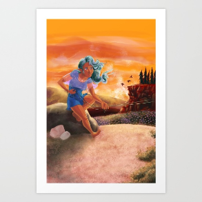 Art Print of Flying a Kite in the Hills of Mouleau